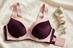 Supportive full-cup lifting bra flat-lay in deep plum on a light background