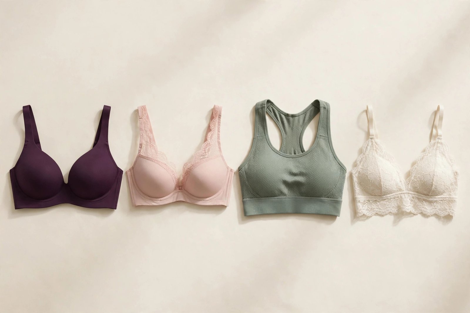 A row of different bra styles